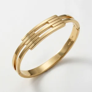 Gold Triple Bar Minimalist Bangle Bracelet | H-Frame Cuff