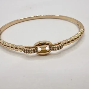 Rose Gold Chain-Link & Crystal Ring Bangle | Xuping 14K | Zeray