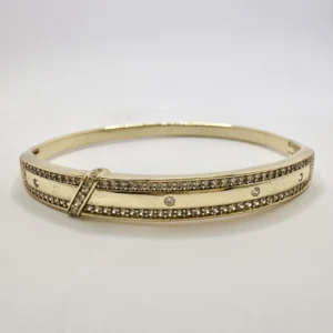 Gold Double-Row Crystal Pavé Bangle with X-Cross | Xuping 14K | Zeray