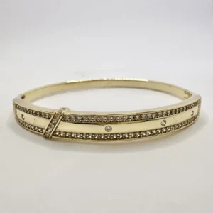 Gold Double-Row Crystal Pavé Bangle with X-Cross | Xuping 14K | Zeray
