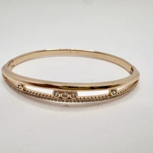 Rose Gold Slim Crystal Row Bangle | Triple Bezel & Pavé Edge | Xuping 14K | Zeray