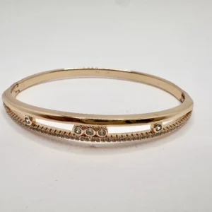 Rose Gold Slim Crystal Row Bangle | Triple Bezel & Pavé Edge | Xuping 14K | Zeray