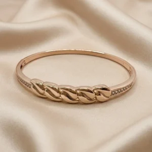 Rose Gold Twisted Rope Crystal Bangle | Croissant Cuff | Zeray
