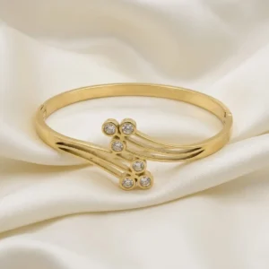 Gold Parallel-Track Crystal End Bangle | Tulip Cuff | Zeray