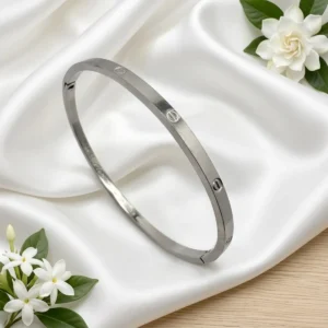 Silver Screw-Detail Slim Bangle Bracelet | Hinged Cuff | Zeray