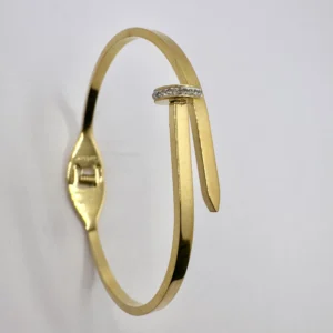 Gold Geometric Nail-Pin Bangle with Crystal Ring | Stainless Steel | Zeray