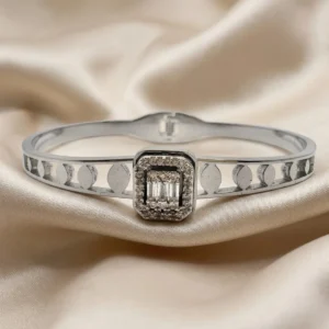 Silver Coin Cutout Bangle with Crystal Halo Cluster | Zeray