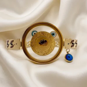 Gold Evil Eye Ottoman Coin Locket Bangle | Floral Band | Zeray