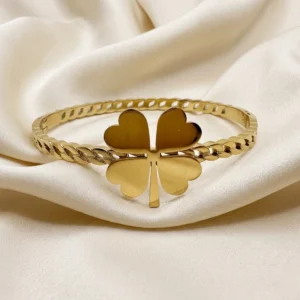 Gold Heart Clover Charm Chain Bracelet | Lucky Love | Zeray