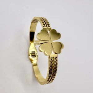 Gold Chain-Texture Clover Bangle | Stainless Steel | Zeray
