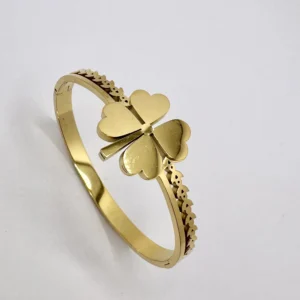 Gold Clover Bangle with Heart Cutout Band | Stainless Steel | Zeray