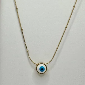Gold Evil Eye Pendant Necklace | Satellite Chain | Stainless Steel | Zeray