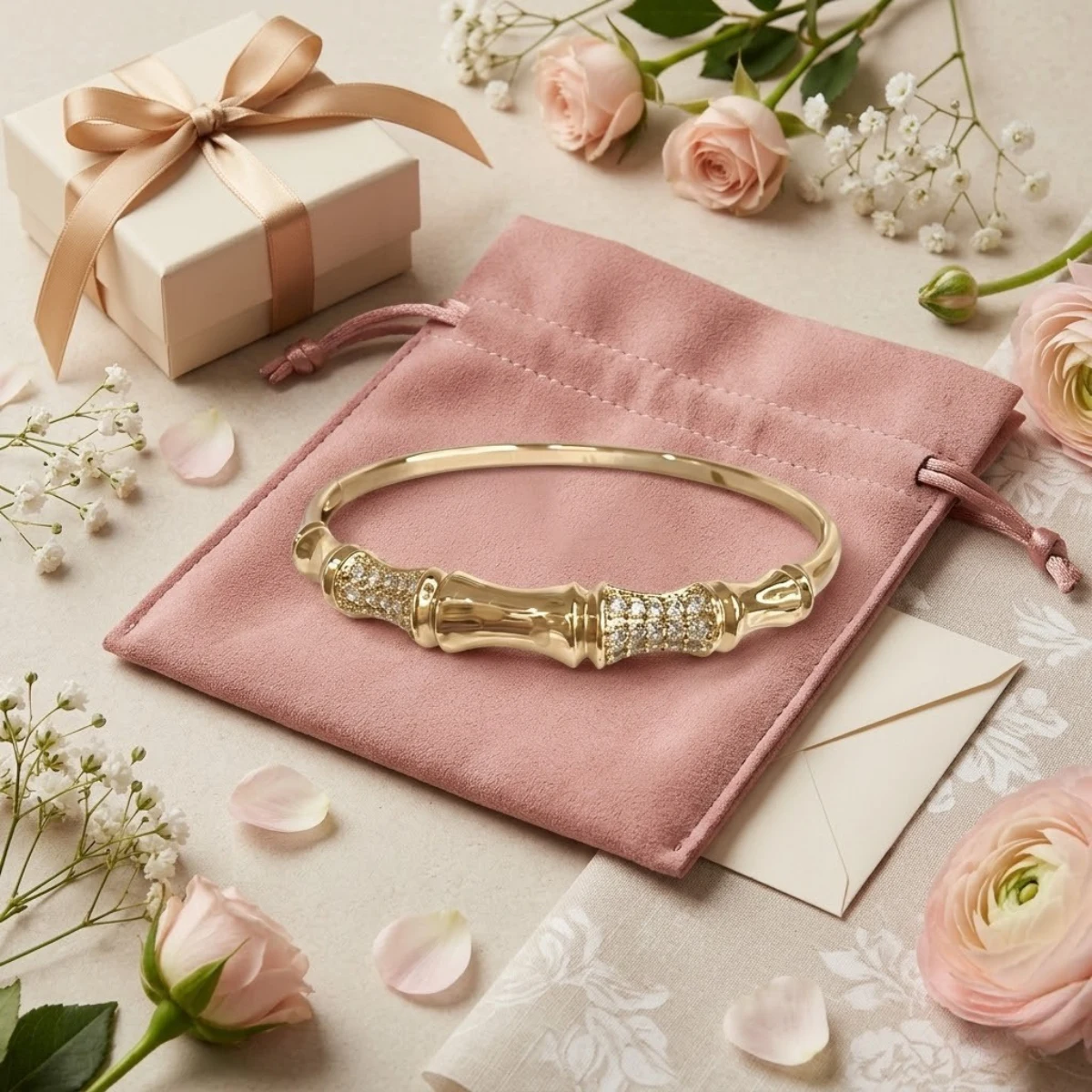 Rose Gold Bamboo Crystal Bangle | Organic Cuff | Zeray - Image 4