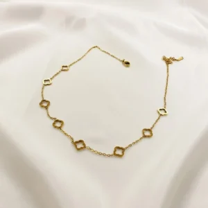 Gold Open Clover Station Necklace | Long Chain | Zeray