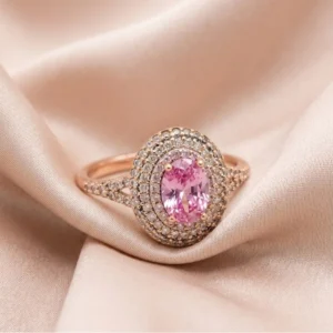 Rose Gold Double Halo Pink Oval Crystal Cocktail Ring | Zeray