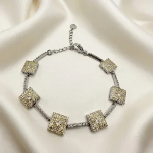 Silver Pavé Square Station Bracelet | Champagne Crystal | Zeray