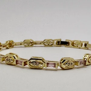 18K Gold Plated Pink Baguette & Crystal Eye Link Bracelet | Zeray