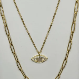 18K Gold Plated Evil Eye MOP Layered Necklace Set | Zeray