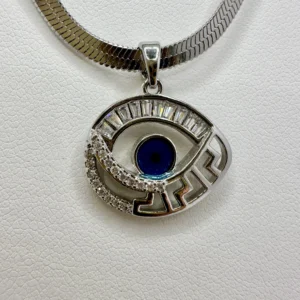 18K Gold Plated Large Evil Eye Greek Key Pendant Necklace | Zeray