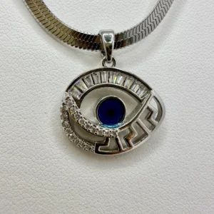 18K Gold Plated Large Evil Eye Greek Key Pendant Necklace | Zeray